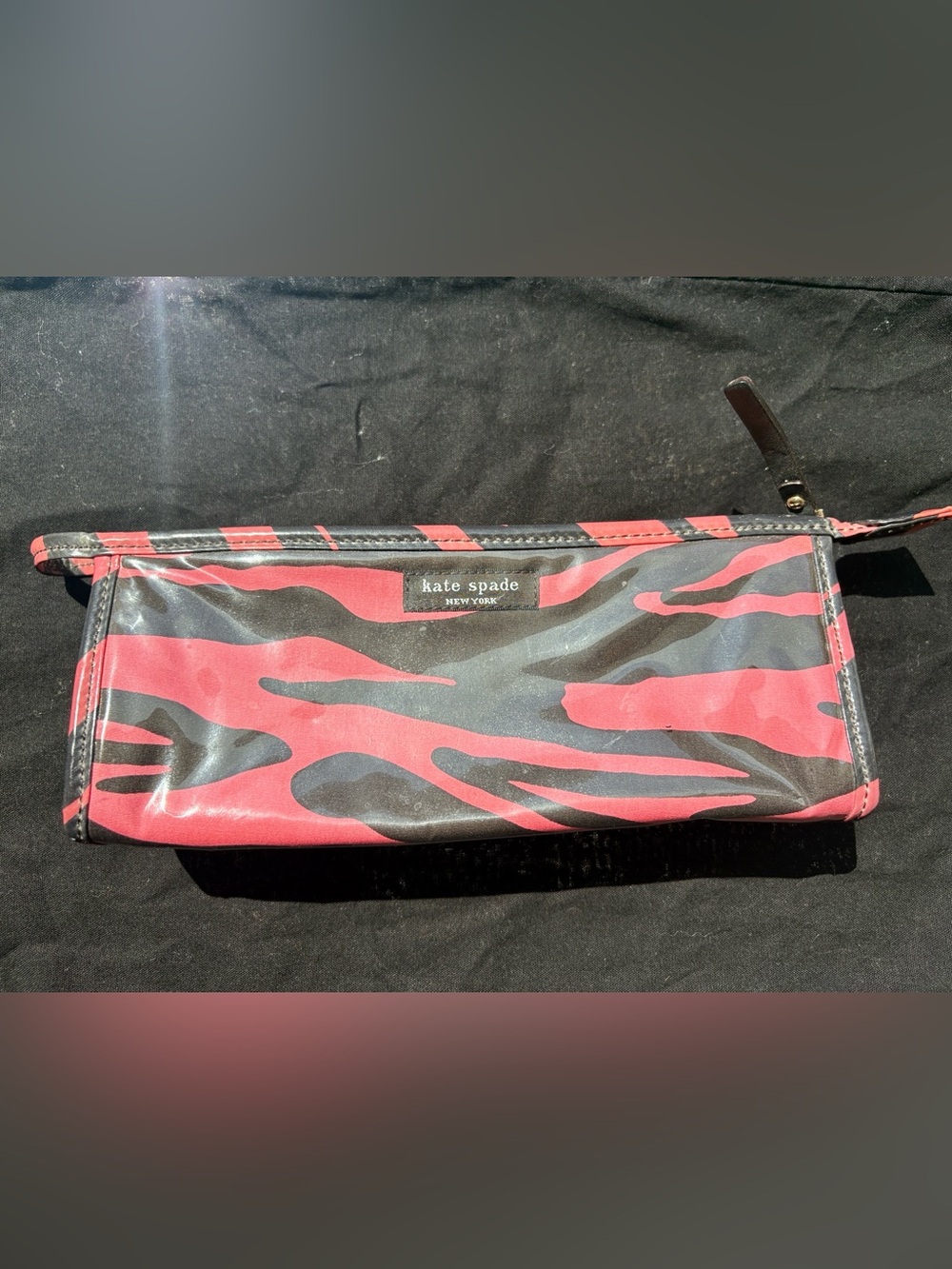 {Kate Spade}  Pink + Black Zebra-Print Pouch